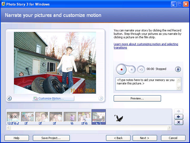 Microsoft Photo Story 3 Screen Shots